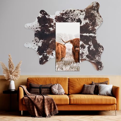 Reddish Brown Cow Print Rug 7.6x6.2 ft Faux Cowhide Western Decor