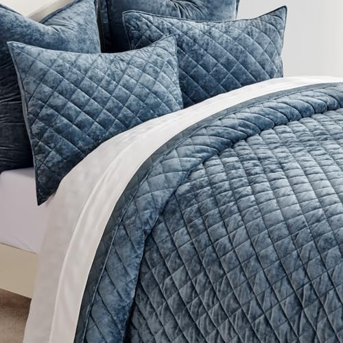 EverGrace Oversized Velvet Quilt Set - King Stormy Blue Diamond Embellished