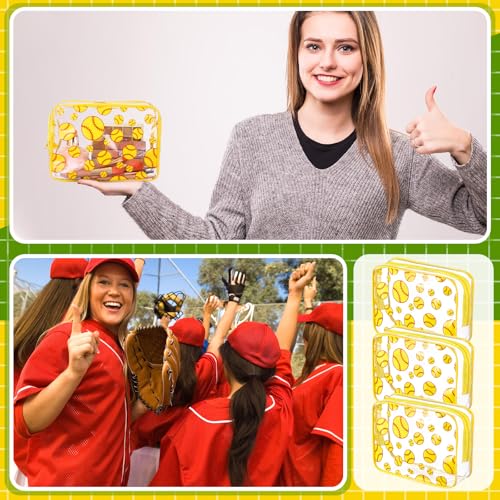 Softball Makeup Bags Bulk - 20 Pcs Softball Gift Bags for Sports Team and Party Supplies - Waterproof PVC, Portable, Reusable