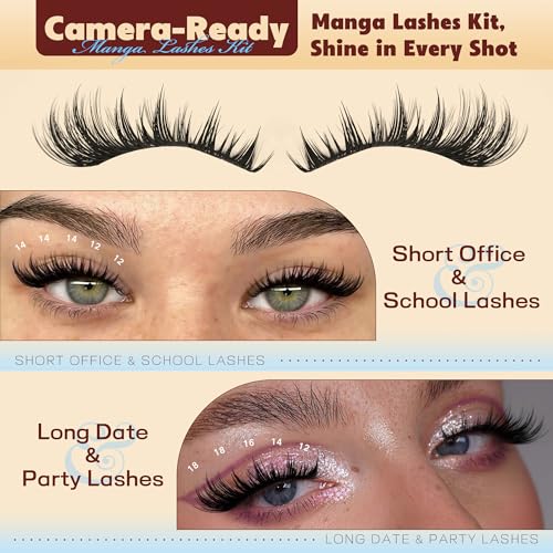 TOOCHUNAG Lash Clusters Kit 192pcs Anime Lashes Extension Kit Manga Cluster Eyelash Extensions 12-18mm D Volume Eyelash Clusters Fluffy Cluster Lashes Kit with Waterproof Bond and Seal and Tweezers