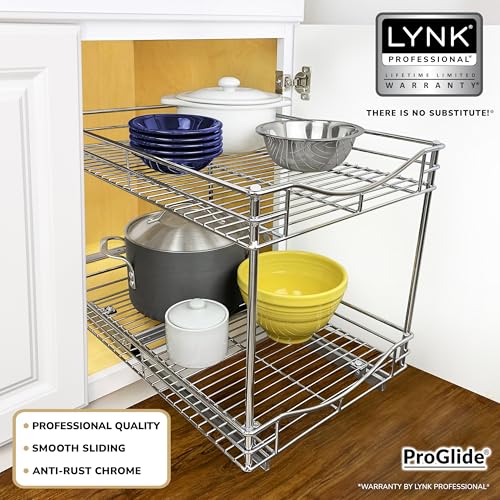 Pull Out Cabinet Organizer 2-Tier Slide Drawer 14W x 21D Kitchen Storage