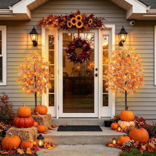 Orange Fall Maple Tree with Lights 4Ft, 5Ft, 6Ft - Remote & Timer