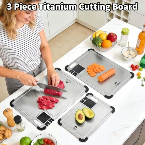 Titanium Cutting Board with Juice Grooves & Dual-Sided Sharpener - Food-Grade Kitchen Prep Station