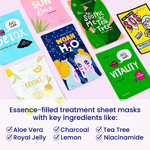 FACETORY Best of 7 Korean Face Mask Variety Pack - 14 Count, Includes Seven Set x2