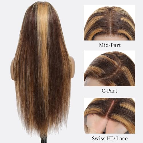 WOOMN 22 Inch 4/27 Ombre Virgin Human Hair Lace Front Wig 13x6 Highlight 200% Density