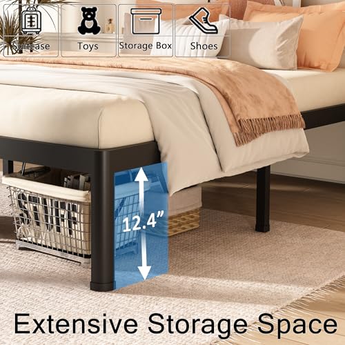 Full Size Bed Frame with Round Corner Edges, 14 Inch Heavy Duty Steel Support