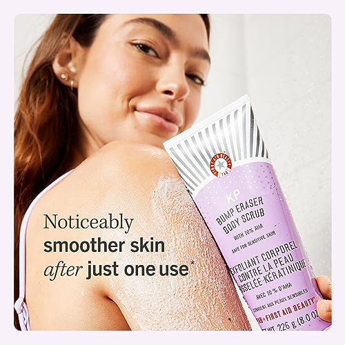 First Aid Beauty - Exfoliating Smooth Skin Routine: KP Bump Eraser Body Scrub with 10% AHA (8 oz) & After-Shower Nourishing Body Oil, Keratosis Pilaris Treatment to Reduce Bumps & Lock in Moisture