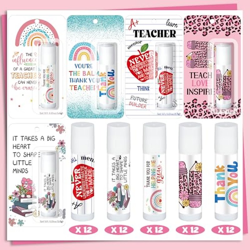 60 Pack Teacher Employee Appreciation Gift Bulk Lip Balm Employee Staff Appreciation Teacher Staff Team Thank You Gift Bulk Honey Flavor Balm Inspirational Party Favors for Women Men (Classic)