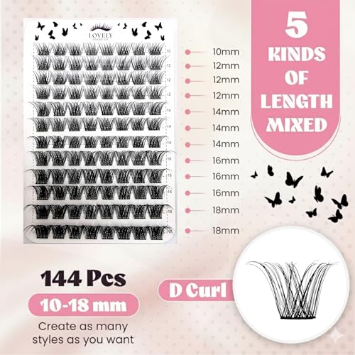 "Feather Me" Cluster Lashes, D Curl Mixed Length 10-18mm, Individual Volume Extensions, Soft and Comfortable