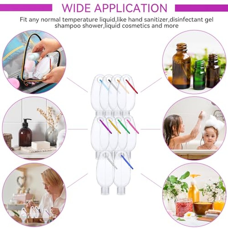 100 Pcs Traveling Bottles with Keychain 2oz Clear Keychain Bottle Plastic Empty Refillable Liquid Packing Container Squeeze Plastic with Lid for Liquid Cream (Oval)
