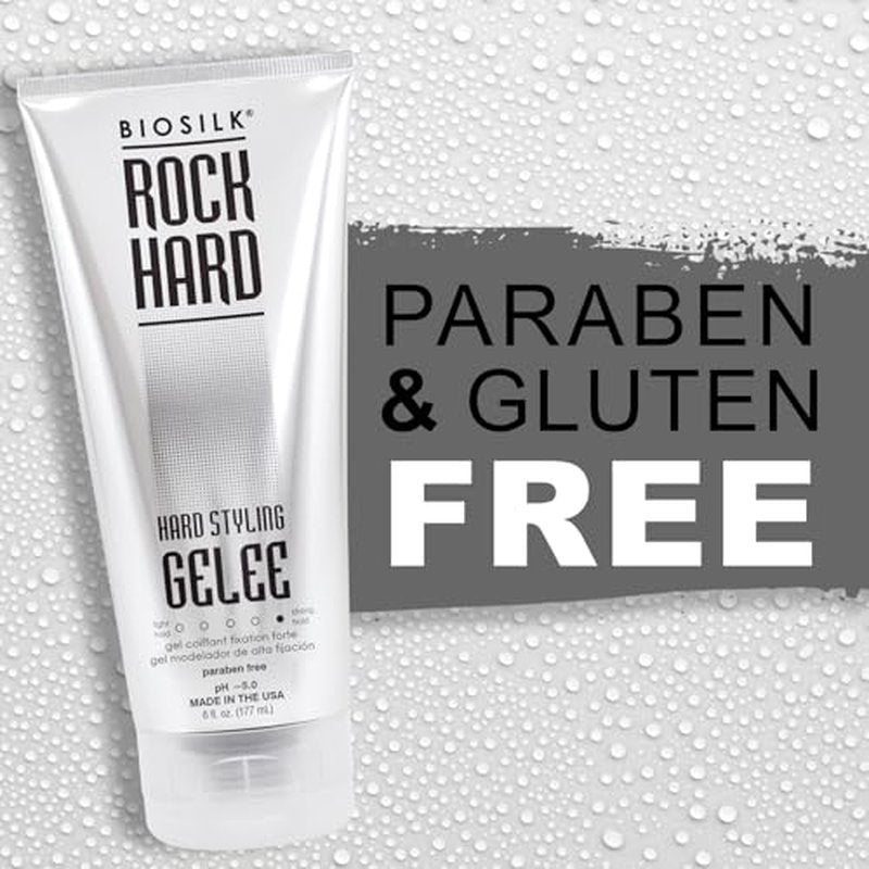 BioSilk Rock Hard Gel, Firm-Hold Hair Gel for Long-Lasting Styles, Shapes, Defines & Adds Shine, Sulfate-Free, Paraben-Free, Cruelty-Free, 6?Oz