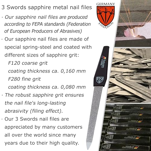 German Sapphire Nail File Set 10 Pieces with 1 3-Way Buffer – Precision Nail Care, Made in Germany (Variation: 10 Files + 1 Buffer)