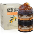 2 PCS Unrefined Moroccan Black Soap Handcrafted, Argan Oil Authetic Black Beldi Soap SPA Level Highly Moisturize, Purify and Soften Skin, with Laurel Oil for Face and Body, No Fragrance, 5.29 oz/150 g
