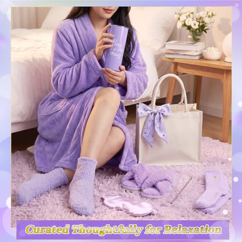 Patelai Purple Spa Robe and Slippers Gift Set for Women - Self Care Gift Basket