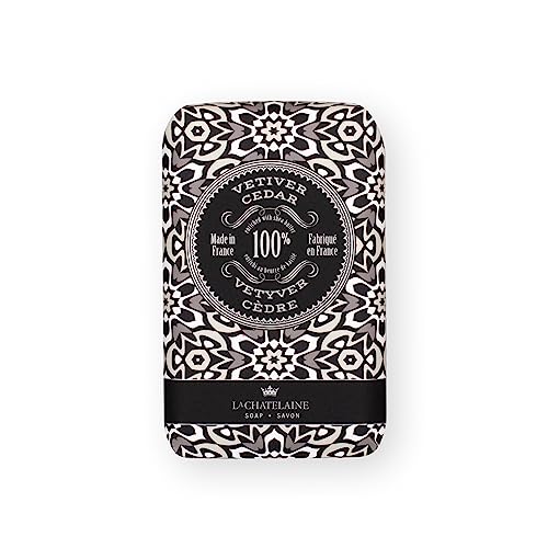 La Chatelaine Luxury Bar Soap Trio Gift Set Tin | Made in France | Natural and Organic | Shea Butter Formula | 3 x 8.8 oz / 250g - Gray Mosaic Soap Trio (Moroccan Mint, Vetiver Cedar, Bourbon Vanilla)