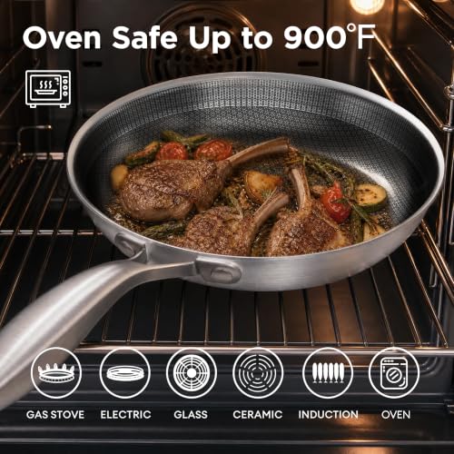 Hybrid Nonstick Frying Pan Set - 8, 10 & 12 Inch Stainless Steel Cookware Silver