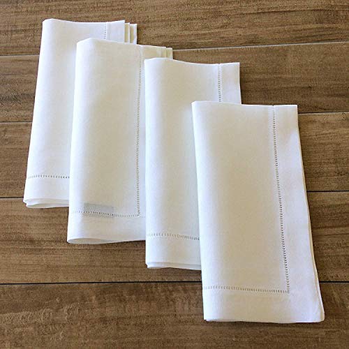 Set of 12 20x20 Inch Linen Dinner Napkins - Elegant Hemstitch, Eco-Friendly