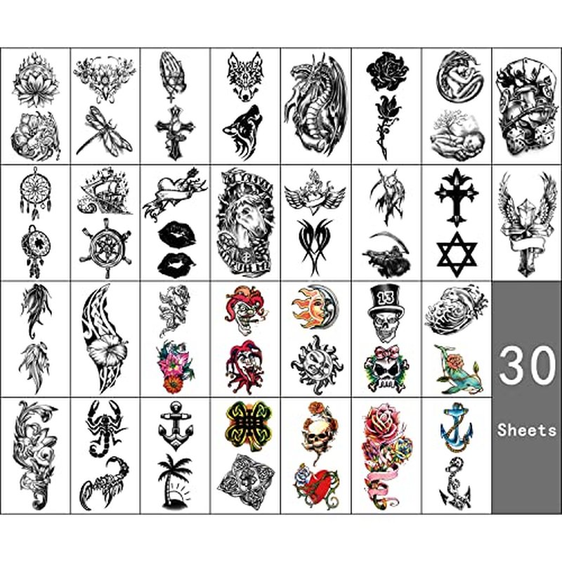 46 Sheets Full Arm Temporary Tattoos Waterproof For Men(L22.8¡°xW7¡±), Fake Tattoos for Women Lion Tiger Clock Flower Skeleton Animals Design, Hand Forearm Shoulder 3D Tattoos for Halloween