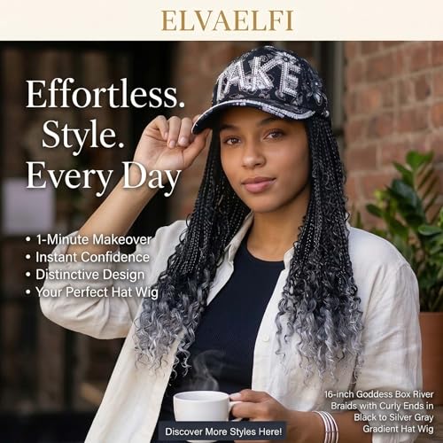 Ombre Gray Crochet Goddess Braids Hat Wig with Curly Ends - Cap31-DarkSilverGrey, 16 Inch