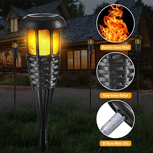 Black Solar Flickering Flame Tiki Torches 4 Pack Waterproof Outdoor Garden Patio Yard