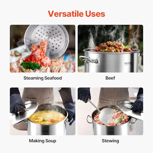 35.9 Quarts Stainless Steel Stockpot - Heavy Duty Commercial Cooking Pot with Lid & Basket