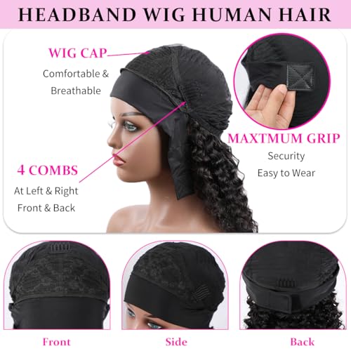 Kinky Curly Headband Wig 16 Inch Natural Black - Glueless & Adjustable - JC-16 1B