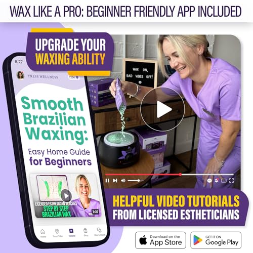 Tress Wellness Waxing Kit for Sensitive Skin, Safe for Face & Skin, Prep & Aftercare Spray, Easy to Use, At-Home Kit for Face, Bikini, Brazilian & Full Body - Digital Display, Black Purple Flower