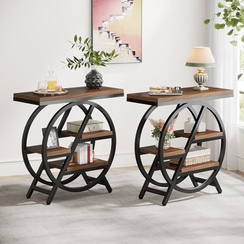 Tribesigns Rustic Brown 3-Tier End Table with Storage - Industrial Nightstand & Sofa Side Table