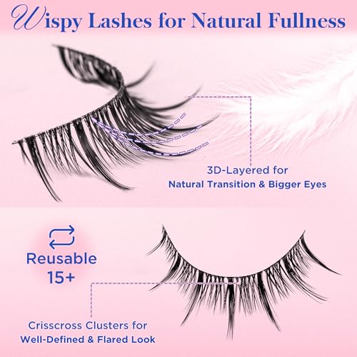 Bepholan Manga Eyelashes Natural Look False Eyelashes Anime Lashes Wispy Fluffy Spiky 3D Volume Eyelashes Pack Cosplay Fake Eyelashes Look Like Individual Cluster 7 Pairs(AN02£©