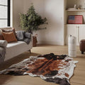 Brown Faux Cowhide Rug 4'7"x6'7" Semicircular Washable Non-Shedding