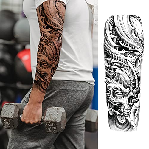 Halloween Full arm temporary tattoo,12sheets (L19¡°xW7¡±) Sleeve Tattoos temporary, Demon Fake Tattoos That Look Real, Tiger Dragon Koi Evil Eyes
