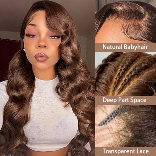 Chocolate Brown Lace Front Wig 28 Inch Body Wave Human Hair HD 13x4