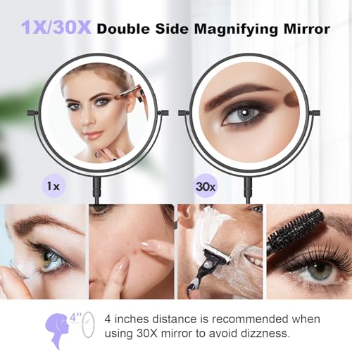 Rechargeable 8-Inch Double-Sided Wall-Mounted Makeup Mirror with 30X Magnification
