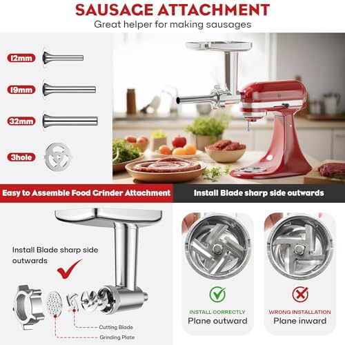 Cofun Stainless Steel Meat Grinder & Cheese Slicer Attachment for KitchenAid - Silver
