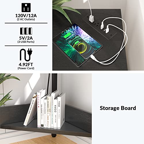 Black Corner Desk with Outlets and USB Ports - Small Space Triangle Table with Storage
