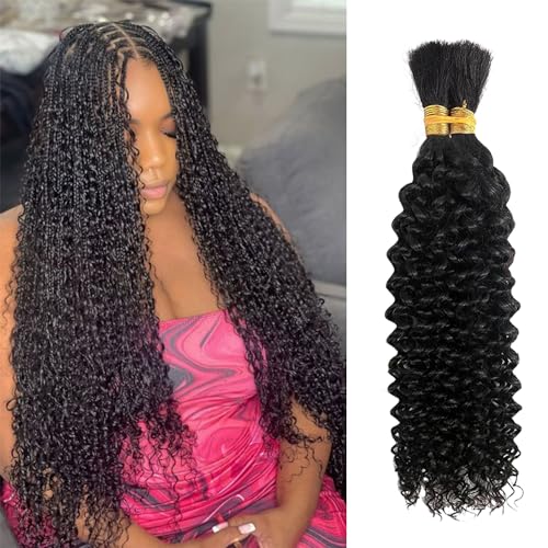 Black Curly Human Braiding Hair 18 Inch Water Wave Boho Braid Extensions - 2 Bundles