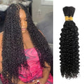 Black Curly Human Braiding Hair 18 Inch Water Wave Boho Braid Extensions - 2 Bundles