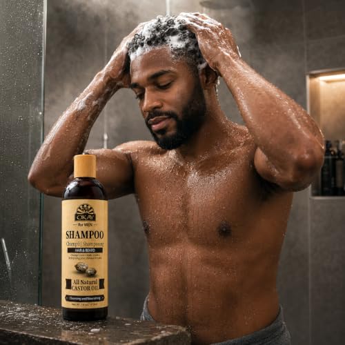 OKAY Castor Oil Hair & Beard Shampoo - Hydrating, Strengthening, Sulfate-Free 16 Oz