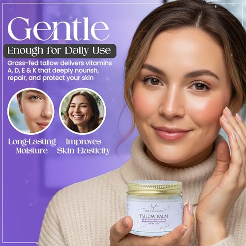 2.0 floz Grass Fed Beef Tallow and Honey balm - Lavender Vanilla Organic Beef Tallow for Skin is Ideal for Eczema, Stretch Marks, Psoriasis, Itching - Beef Tallow honey balm or Face & Body Moisturizer