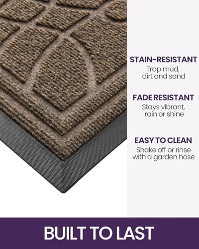 Brown Outdoor Front Door Mat 3x5 Heavy Duty Non Slip Entrance Rug - Rectangular 35" x 59"