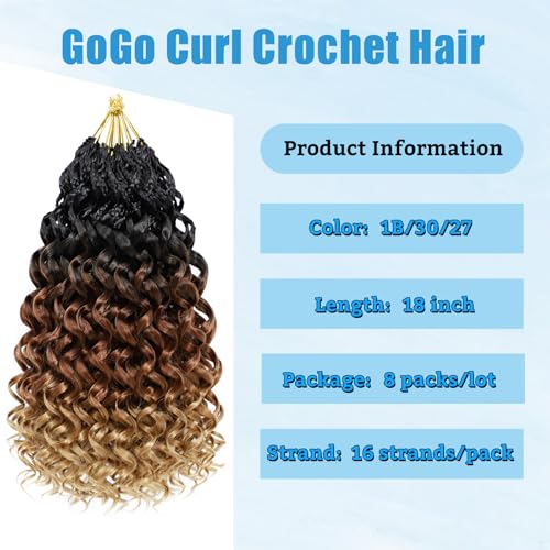 8 Packs Curly Crochet Hair GoGo Curl 18 Inch for Black Women - Variation 1B/30/27