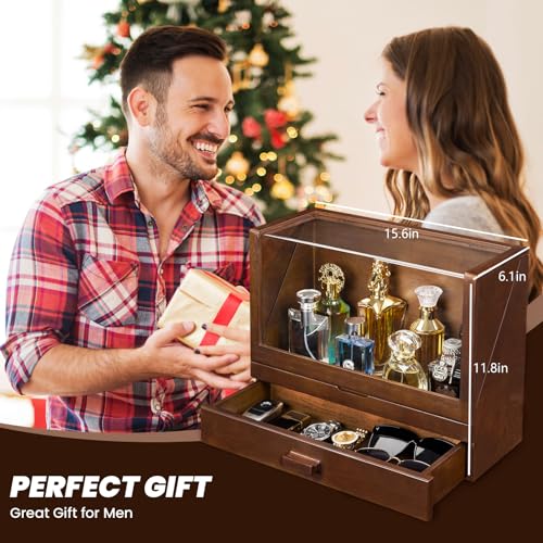 Miratino Cologne Organizer for Men, Wood Cologne Stand with Drawer, Large Capacity Cologne Shelf with Cologne Holder Display