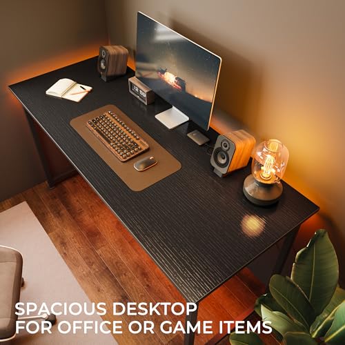 54 Inch Black Computer Desk - Spacious Home Office & Gaming Workstation
