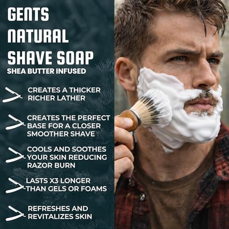 GENTS Men¡¯s Shaving Soap Set - 3 Pack Natural Fragrance Free Shave Bars with Shea Butter for Sensitive Skin, Rich Lather, Razor Burn Relief