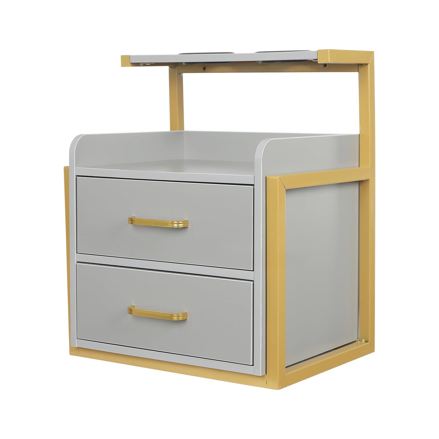 Suspended Salon Station for Hair Stylist, Wall Mounted Styling Salon Station Storage Cabinet w/2*Drawers &Hair Dryer Stand,Floating Nightstand Stylist Storage Cabinet for Home (Glod+Gray)