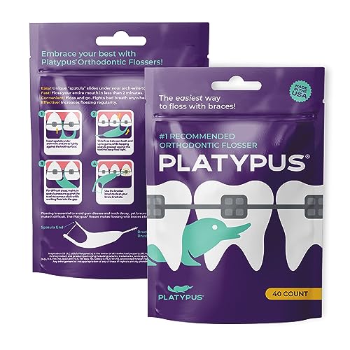 Platypus Orthodontic Flossers for Braces - 40 Count Pack of 3, Easy & Safe Dental Flossers