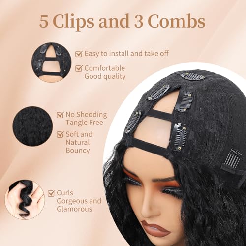 Black Afro Curly V Part Wig 24 Inch Synthetic Braided Hair for Natural Black Women Variation of THIS listing