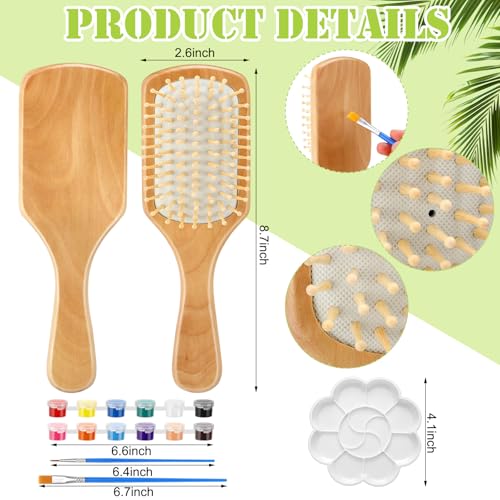 DIY Wooden Hairbrush Painting Kit Set - 6 Square Natural Combs & Paints