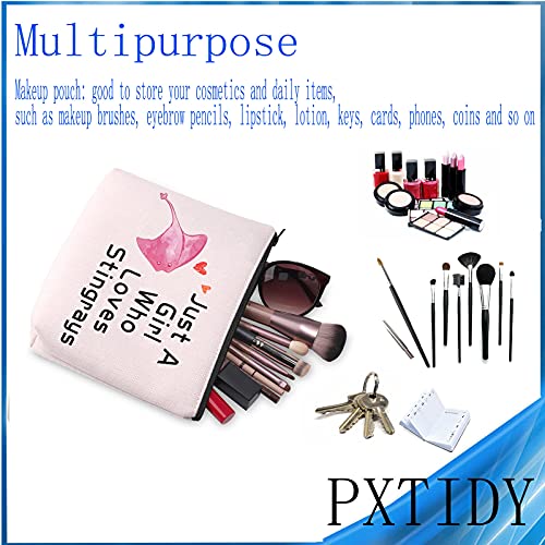 PXTIDY Stingray Makeup Bag Shark Lover Gift Just A Who Loves Stingrays Makeup Zipper Pouch Ocean Sea Animal Manta Ray Gift for Stingray Lovers (Beige)
