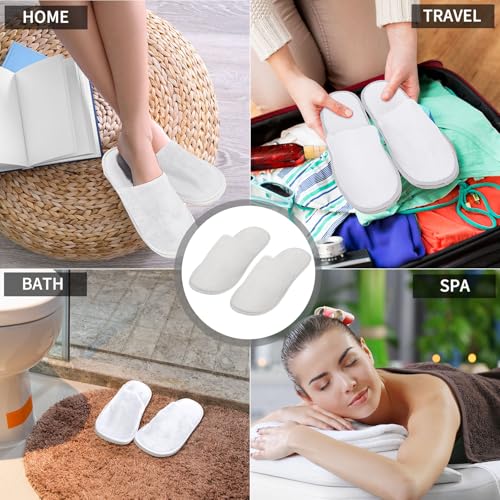 Tarpop 12 Pairs Disposable Slippers for Guests Bulk House Spa Slippers Fluffy Coral Fleece Indoor Hotel Shoes for Women Men Shoeless Home Hotel Bedroom Travel(White)